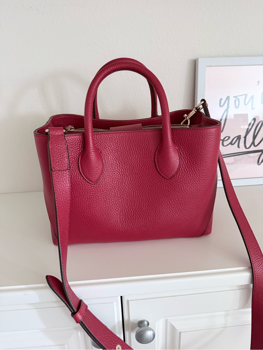 Aspinal of London Red Pebble Leather Midi Tote - Picture 7 of 13